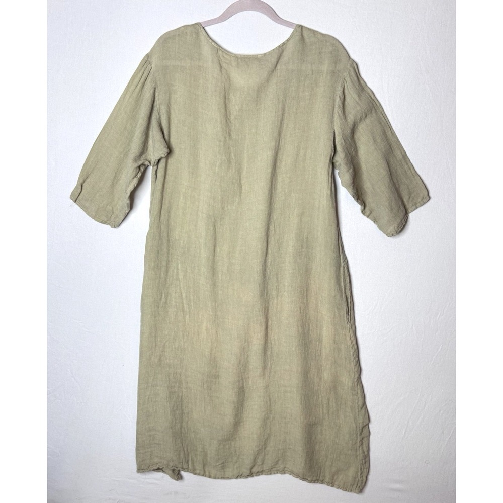 Luna Luz 100% Linen Gauze Dress Sz L Green Lagenlook Pockets‎ Boho Art Artsy - Picture 4 of 11